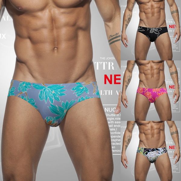 

new low waist mens swim briefs short sport men's swimsuit shorts breathable trunks homme floral fashion gay men swimwear