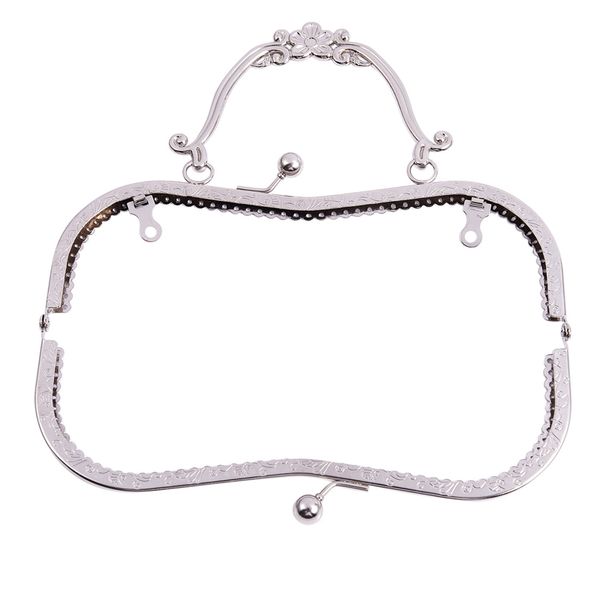 

1pc metal purse bag frame kiss clasp lock silver tone size:21x9cm, Black