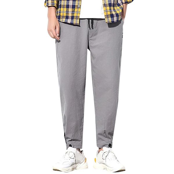 

male trousers men solid color casual fitness long pants full length elastic pants cargo work streetwear, Black