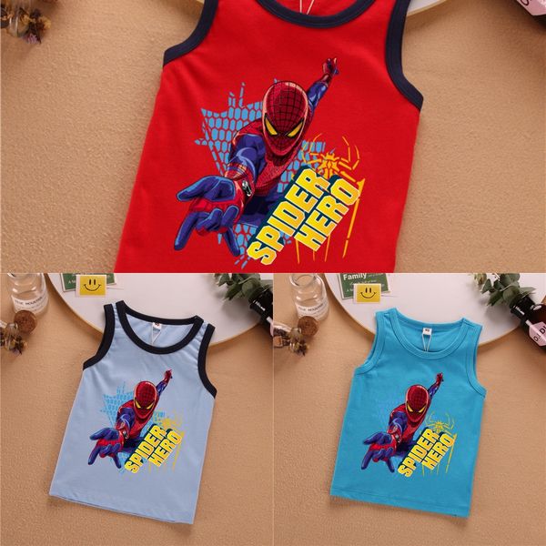 

vest cartoon spider-man clothing pure children's vest children's clothing cotton boys wear base shirt, Blue