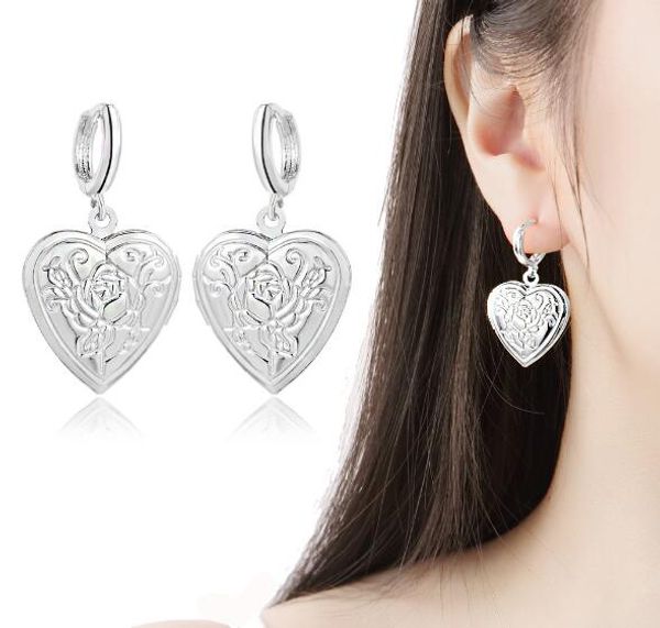 

2019 new fashion rose love heart phase box earrings open can put p earrings golden silvery fit woman madam valentine's day gifts, Silver