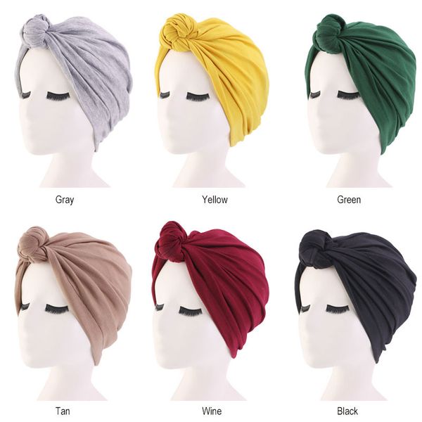 Bonés de cabelo de 58 cm gravata turbante chapéu boêmio nó superior turbante boné torcido africano envoltório de cabelo feminino acessórios de estilo noturno