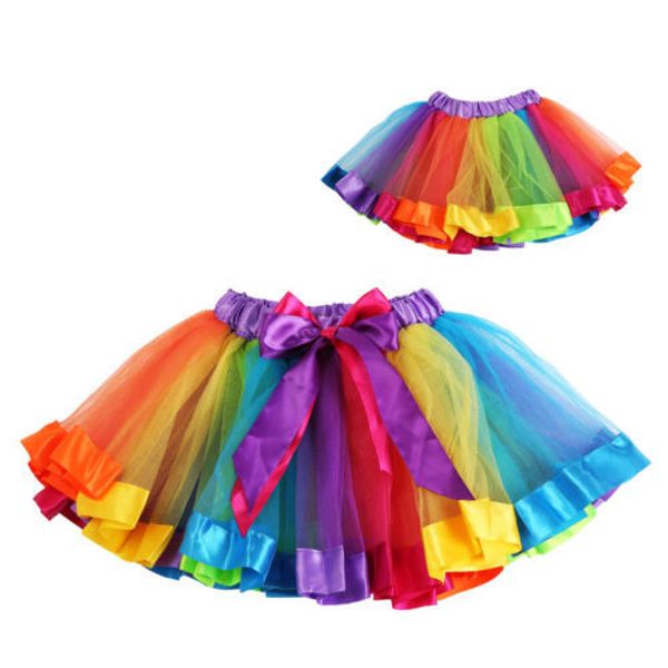

girls kids petticoat rainbow pettiskirt bowknot skirt tutu skirt dancewear 0-8y