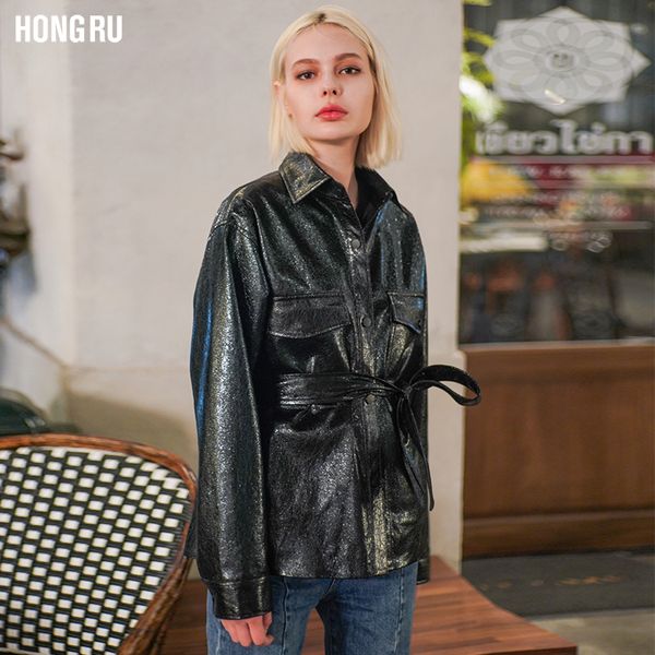 

fashion brand burst crack pattern pu leather jacket new female loose motorcycle outerwear was thin pu jacket wq1233 dropship, Black