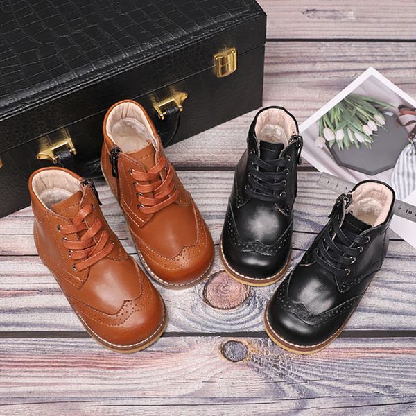 

dolakids children' leather boots new winter ankle boots for baby girls baby ankle vintage british brock martin, Black;grey