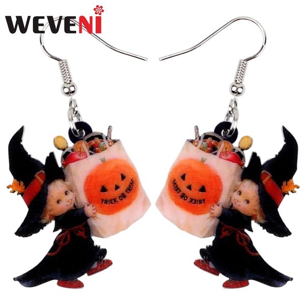 

weveni acrylic halloween sweet angel candy bag earrings drop dangle party wholesale costumes jewelry for women girls bijoux gift, Silver