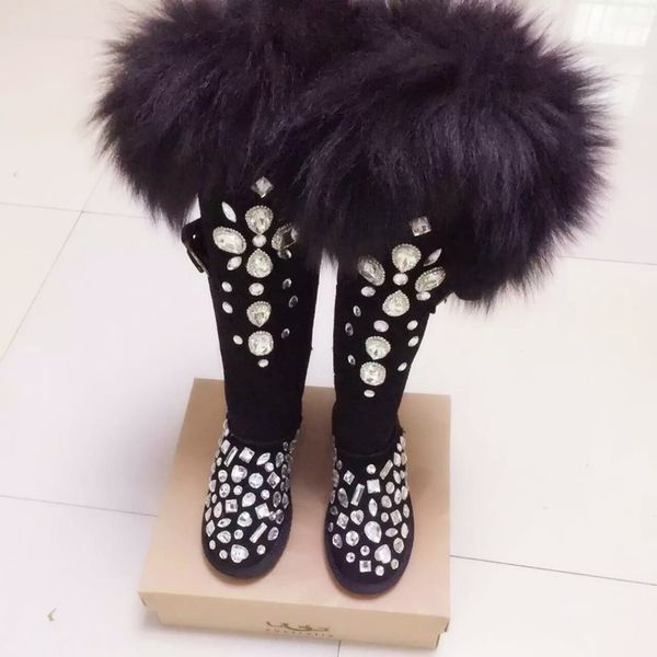 

women crystal snow boots round toe flats stylish diamonds short booties winter boots women, Black