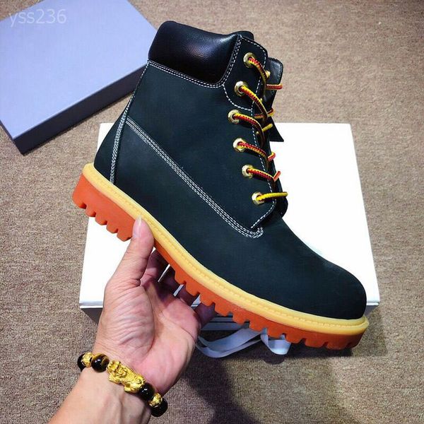 

simple handsome leisure kick not bad motorcycle boots men and women couple leather waterproof snow boots high-shoes, Black