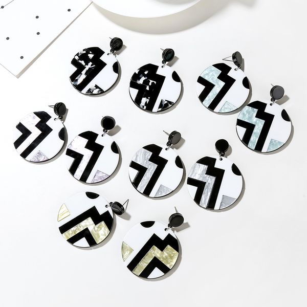 

chenfan classic fashion mix color matching acrylic earrings female minimalist temperament round earrings, Golden;silver