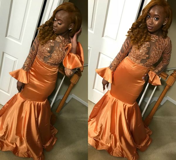 

mermaid stunning prom dresses crew floor length appliques sequins bead long sleeves evening gowns custom made formal party dress, Black