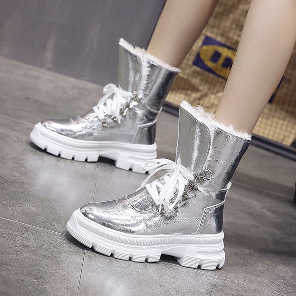 

women's snow boots new fashion winter students plus velvet cotton shoes in the boots non-slip thick-soled warm cotton, Black