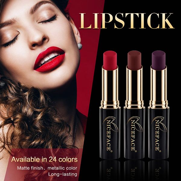 

waterproof and long lasting lipstick full bodied and high pigmented color lightweight silky lips metallic lipstick