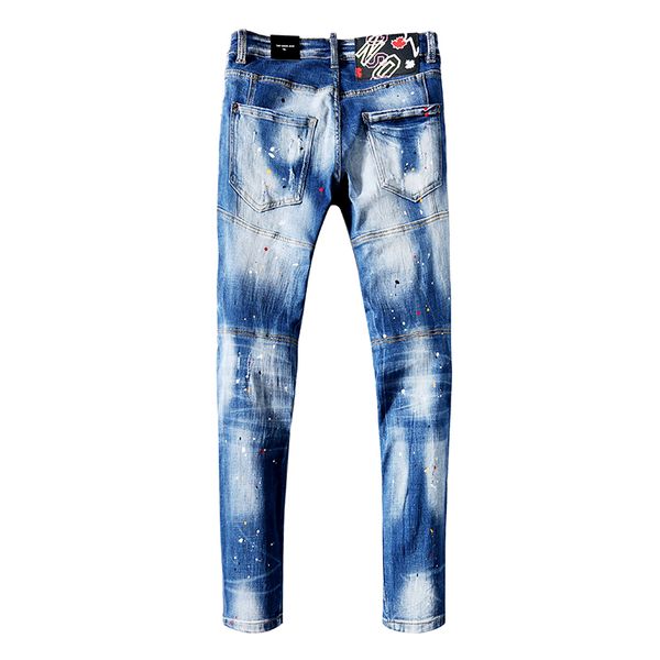 

новые преступления роскошные джинсы топ мужчин рваные джинсы синего хлопка моды весна осень мужские брюки черные узкие джинсы размер 28-40 с, Blue