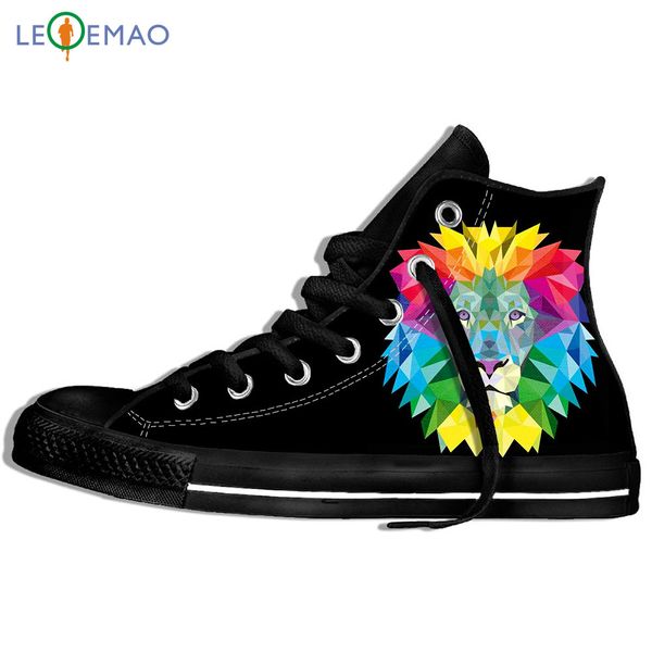 

outdoor walking shoes funny animals print men/3d rainbow lion skull double-faced comfortable students sneakers, Black
