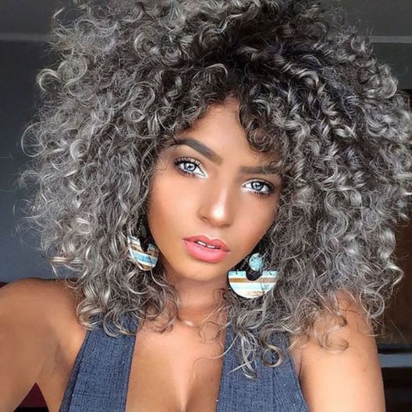 Women Party Afro Synthetic Short Hair Fluffy Fashion Ombre