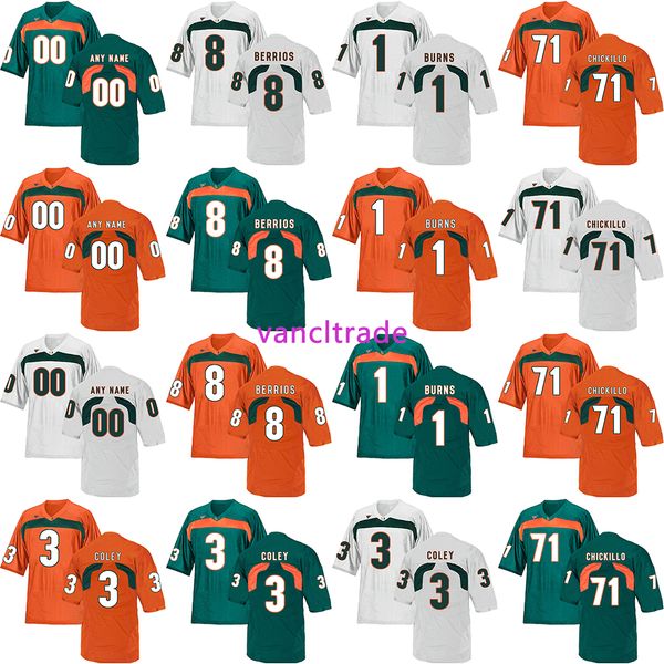 

2019 ncaa football miami hurricanes 8 berrios 1 burns 71 chickillo 3 coley jerseys, Black;red