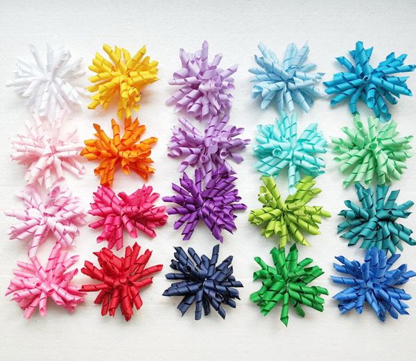 

girl children's curly ribbon hair bows clips flowers korean corker barrettes korker bobbles side clip hair tie accessories kids 200pcs, Slivery;white