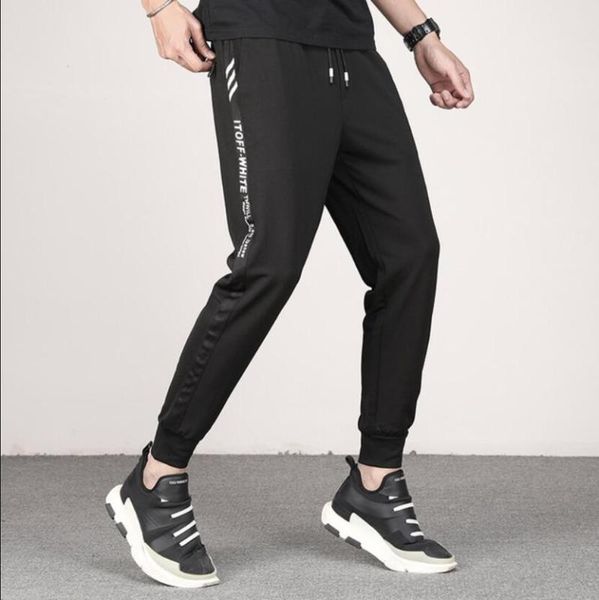 

zng 2020 pants men skinny street mens fitness sweat pants long trousers straight drawsting striped joggers, Black