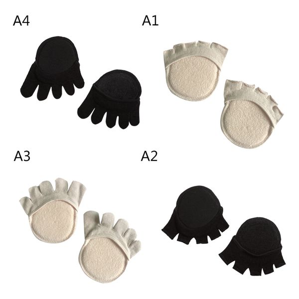

women thin bamboo fiber footpad non-slip half foot toe sleeves invisible socks pad, Black;white