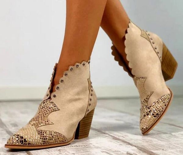

ankle boots for women slip on pu leather shoes square heel gladiator fashion booties botas mujer invierno zapatos d102, Black