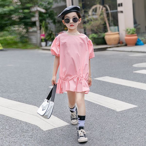 

girls summer puff sleeve dress 2020 new foreign parent-child fashionable princess dress solid color fashion, Red;yellow