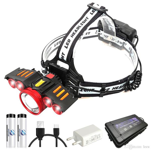 

super bright cool led headlamp with sensor switch usb charging headlight 4 switch modes outdoor lighting use 2x18650 batteries