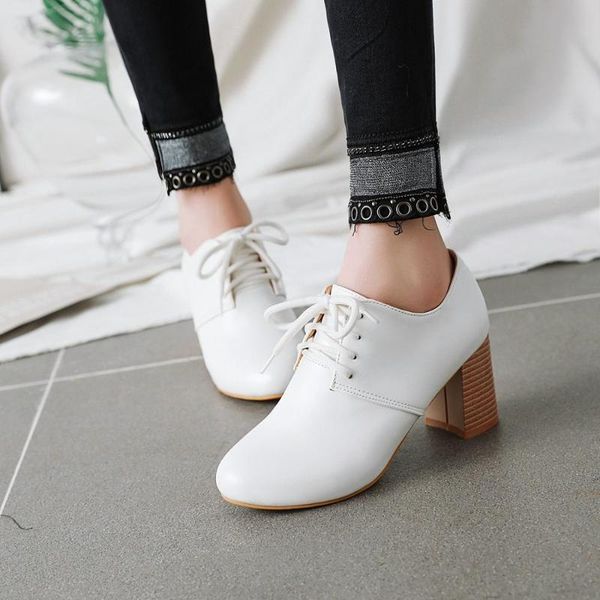 

sweet and lovely chunky heels spring preppy oxford shoes size 46 manufacturers direct 7 cm high, Black