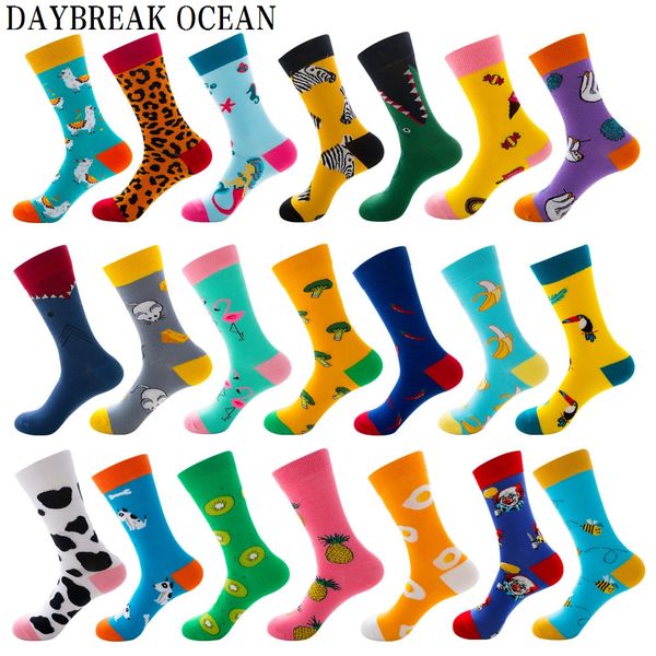 

new fashion mens socks women novelty funny animal fruits combed cotton socks men's big size crew, Black