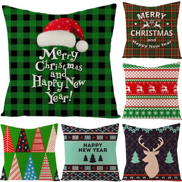 

christmas series pillow cases green buffalo plaids decorative cushion cover cotton linen pillowcase indoor sofa decorations 18*18 inches
