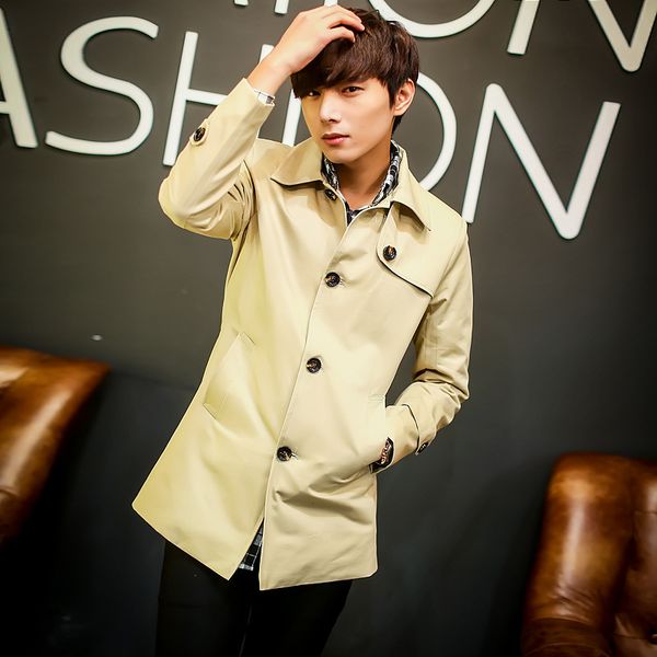 

in the autumn of 2018 the new man han edition cultivate one's morality men's business trench coat, Tan;black