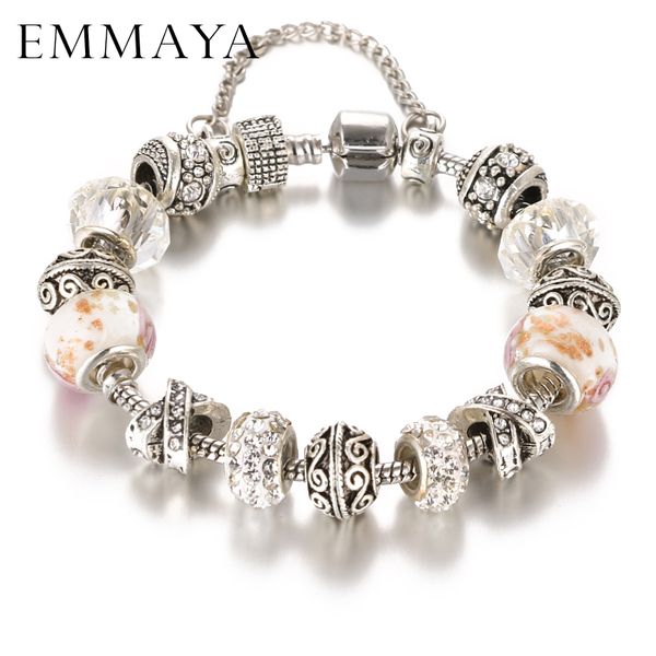 

emmaya 2020 new silver color charm glass bracelets for women crystal beads bracelets & bangles pulseras lady jewelry, Black
