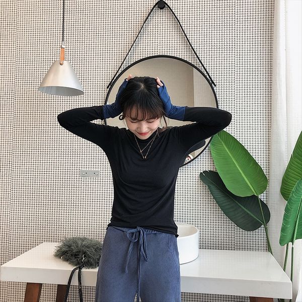 

2020 morning long sleeve women's base t- women's slim shirt bottoms lower package lower package ins fried chicken color base shirt, White