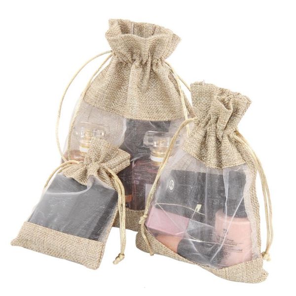 Ювелирный мешок подарочная сумка Свадебная вечеринка пользу косметика ювелирные изделия карманный прозрачный льняной шнурок сумка для хранения небольшая рекламная акция