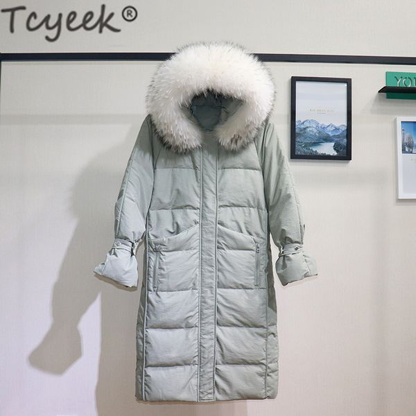 

tcyeek winter coat women clothes 2019 korean warm duck down jacket + natural raccoon fur hooded women's down jacket hiver lw1599, Black