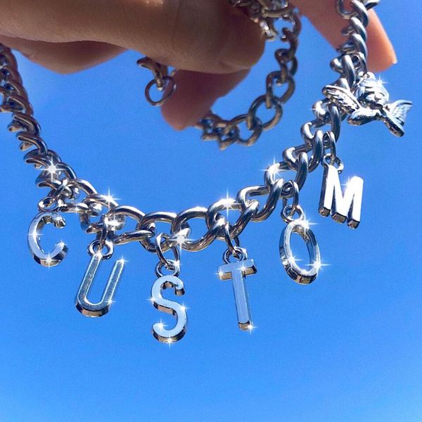 

hip hop street style angel necklaces women initial 26 letter diy pandent name necklace harajuku punk igirl chain collares mujer, Silver