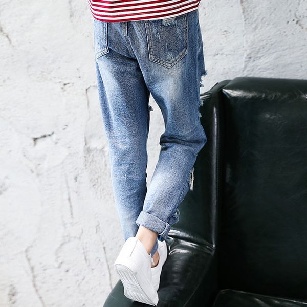 

kids jeans torn skinny jeans baby girl winter autumn long broken pant button fly fashion denim trouser children jeans for girls, White