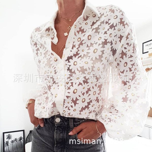 

2020 spring autumn woman floral harajuku woman shirts long sleeve blouse drop shipping, White