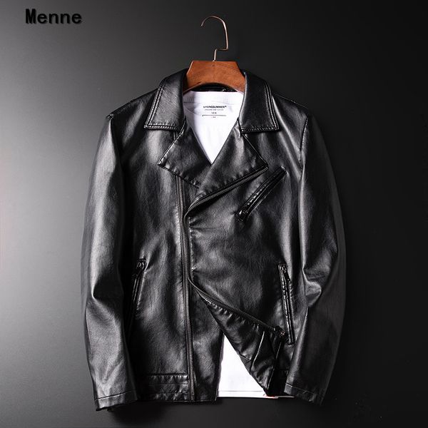 

menne 2019 new men's jacket\ winter leather/locomotive/lapel/bright skin, Black