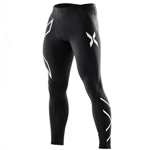 

quick dry compression pants men running tights trousers yoga pants sport leggings sportswear gym slim fitness men marathon, Black;blue