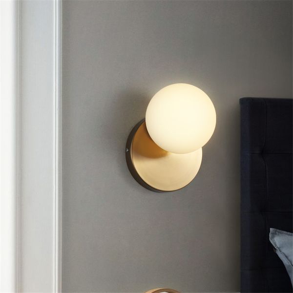 

modern white glass ball wall lamps bedroom book house aisle nordic living room electric gold-plated wall lights