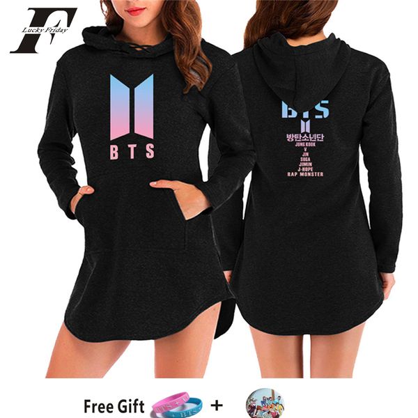 

BTS kpop oversized hoodie sweatshirt Womens Hoodie dress sexy sweatshirt dress Harajuku cotton long sleeve Korean bts clothes