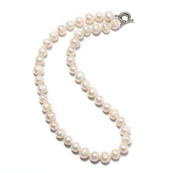 

9-10 mm natural pearl necklace with pearl of the same size oval and light yellow color, Silver