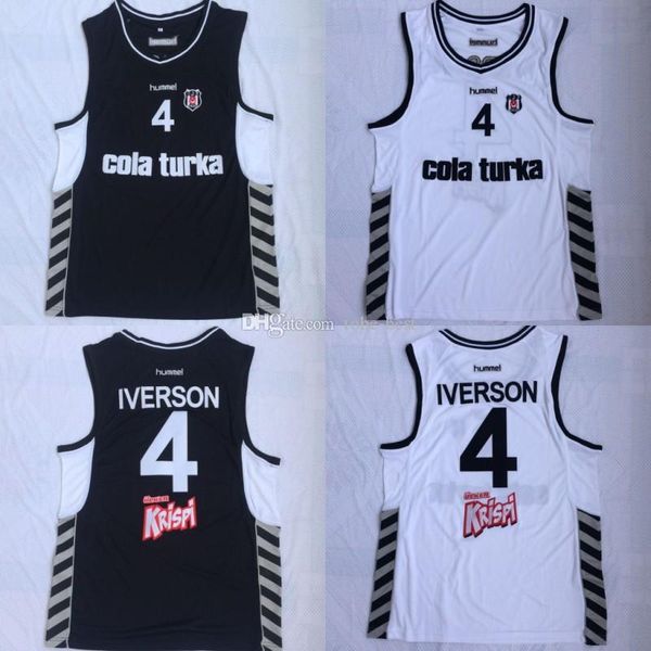 

ncaa men's allen iverson besiktas #4 besiktas cola turka of turkey turkish basketball jerseys double stiched name & number & logos whit, Black;red
