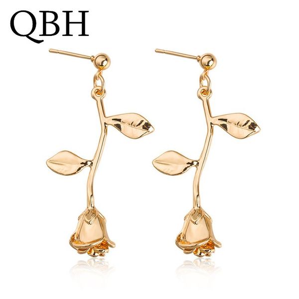 

ek725 delicate rose flowers drop earrings fashion romantic earrings metal contracted charm gold earrings korean women brincos, Silver