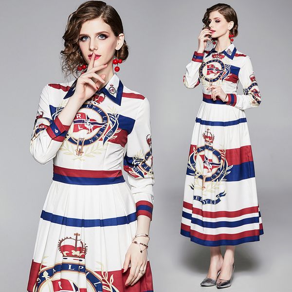 

new runway women's plus size printed pleated dress office lady slim elegant empire waist party evening maxi dresses, Black;gray