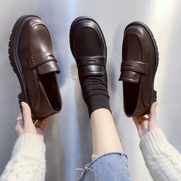 

british style women shoes autumn casual female sneakers oxfords women's round toe slip-on black flats modis all-match preppy