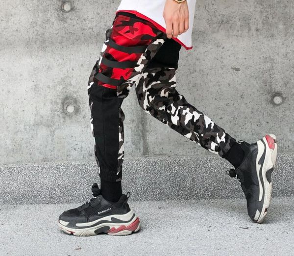 

2019 new color block patchwork camo jogger pants men's hip hip streetwear cargo trousers brand designer hiphop pants, Black