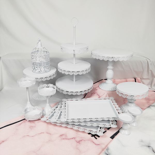 Acheter De Mariage Cupcake En Métal Cristal à 3 Niveaux Plaque Vintage Rond Blanc Rose En Fer Doré Parti Petite Cage à Oiseaux Gâteau De 1806 Du