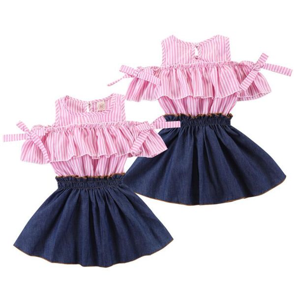 

wholesale baby kids designer clothes girls lattice outfits stripe dress summer baby plaid suit fashion baby girl designer clothes by0770, White