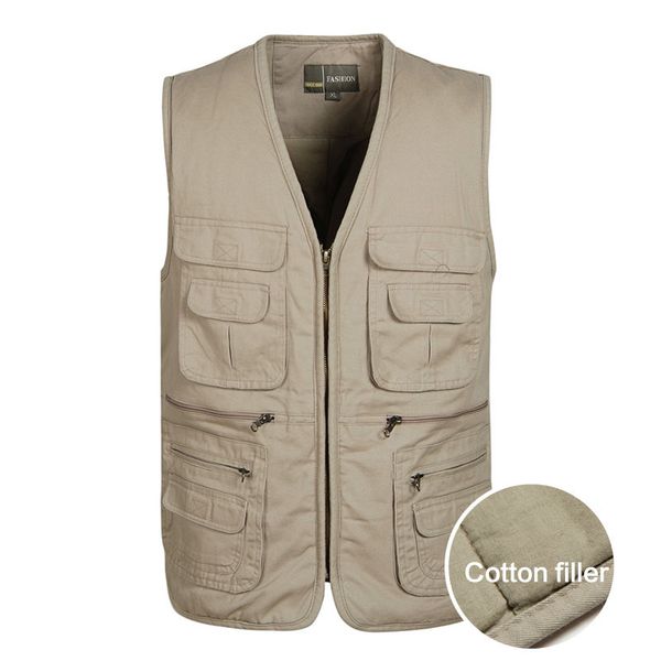 

autumn winter 100% cotton fillers thick vest mens casual warm waistcoat with many pockets male sleeveless jackets plus size 4xl, Black;white
